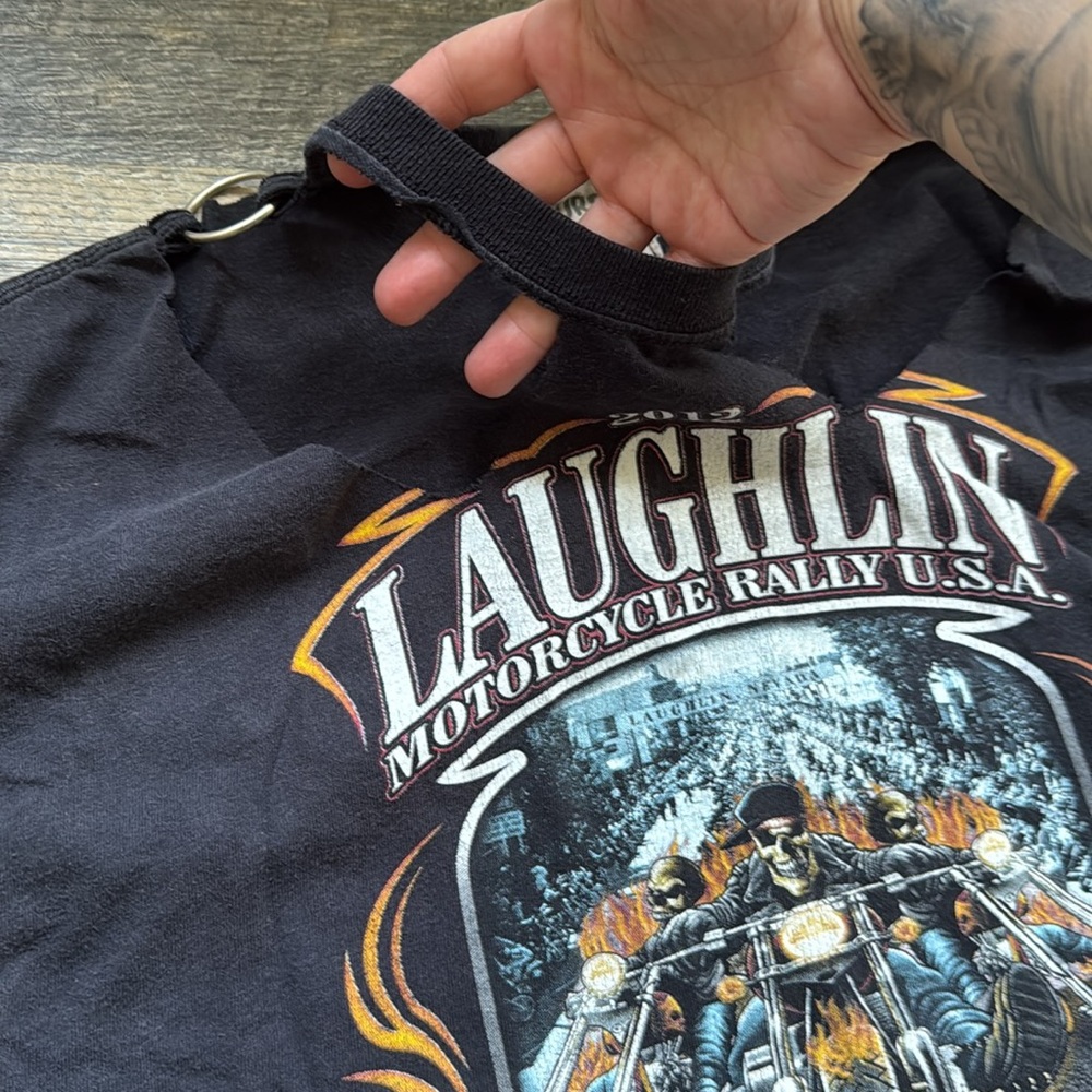 Black Laughlin Motorcycle Rally Crop Top - Picture 6 of 7